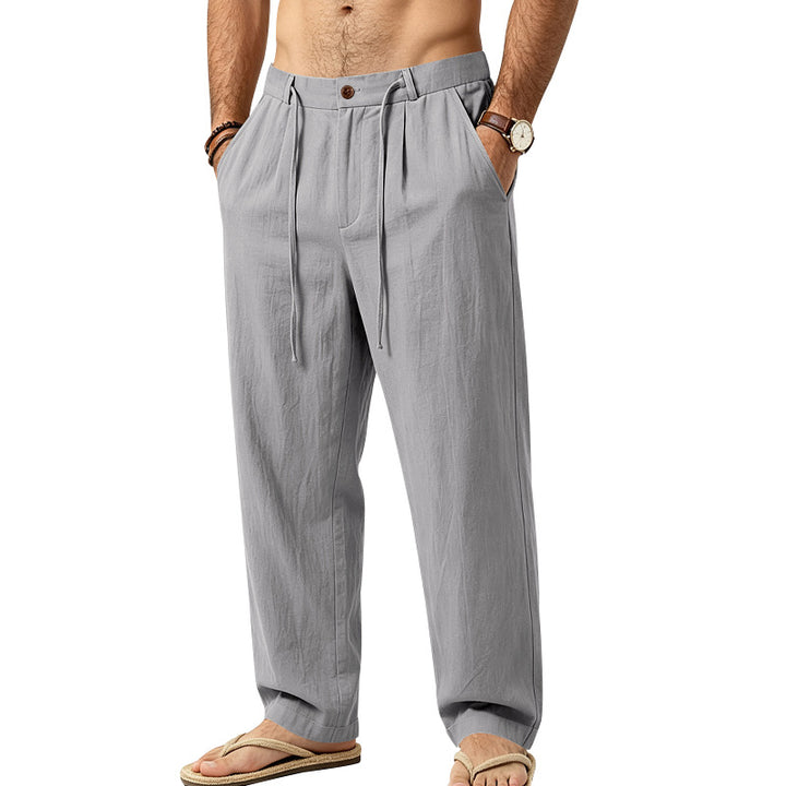 Herren Lässige Loungehose aus Leinenmischung mit Bundfalten und verdecktem Kordelzug Echoarchiv