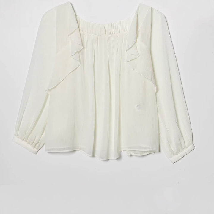 Damen Chiffonbluse mit Rüschen-Detail und plissierter Brustpartie Echoarchiv