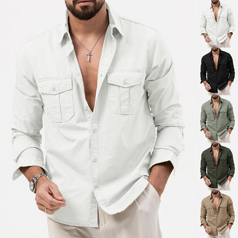 Herren Elegantes Hemd aus atmungsaktivem Baumwoll-Mix mit doppelt genähten Taschen Echoarchiv