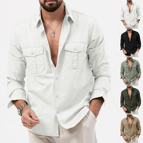 Herren Elegantes Hemd aus atmungsaktivem Baumwoll-Mix mit doppelt genähten Taschen Echoarchiv