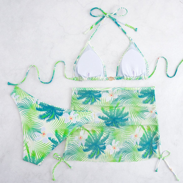 Damen Bikini-Set mit elegantem Wickelrock und tropischem Design Echo Archiv