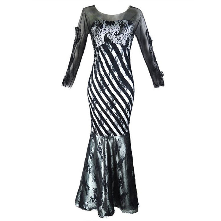 Damen Abendkleid Meerjungfrau‑Schnitt mit transparenten Ärmeln und Spitzenbesatz – Élara