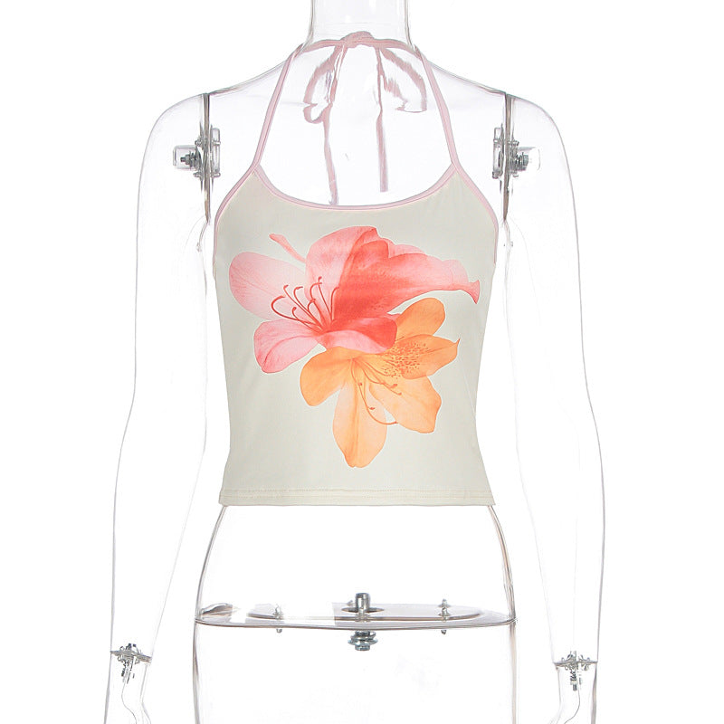 Damen Crop-Top mit floralem Druck und Halterhals Echo Archiv