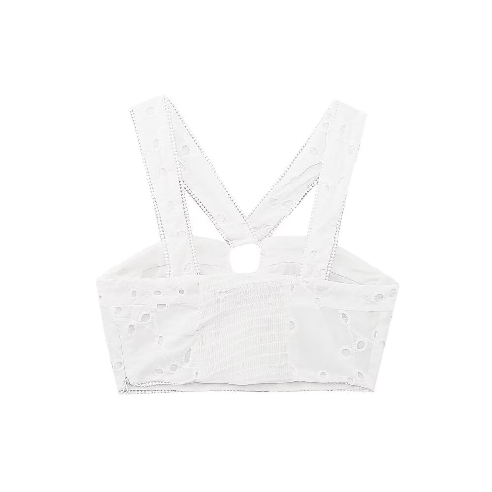Damen Brokat-Crop-Top mit elegantem Ausschnitt und verzierten Trägern Echo Archiv