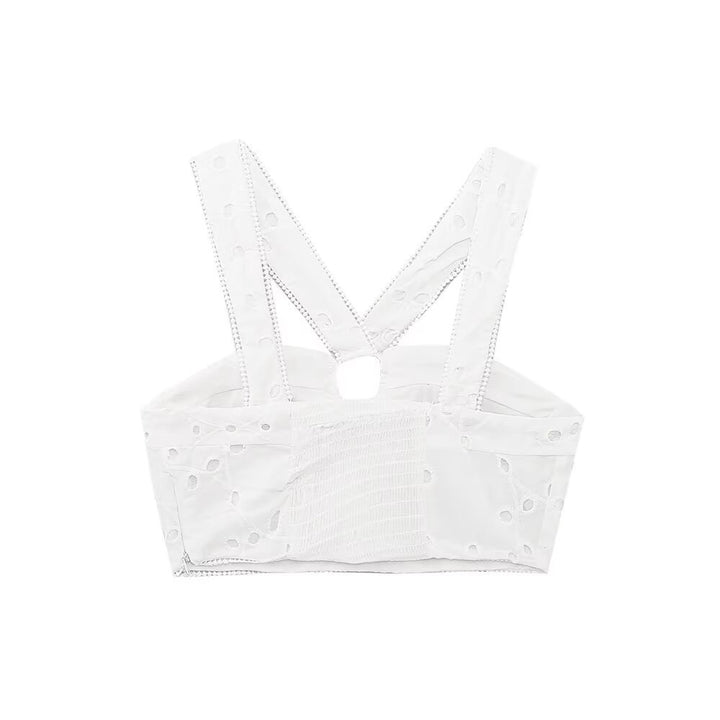 Damen Brokat-Crop-Top mit elegantem Ausschnitt und verzierten Trägern Echo Archiv