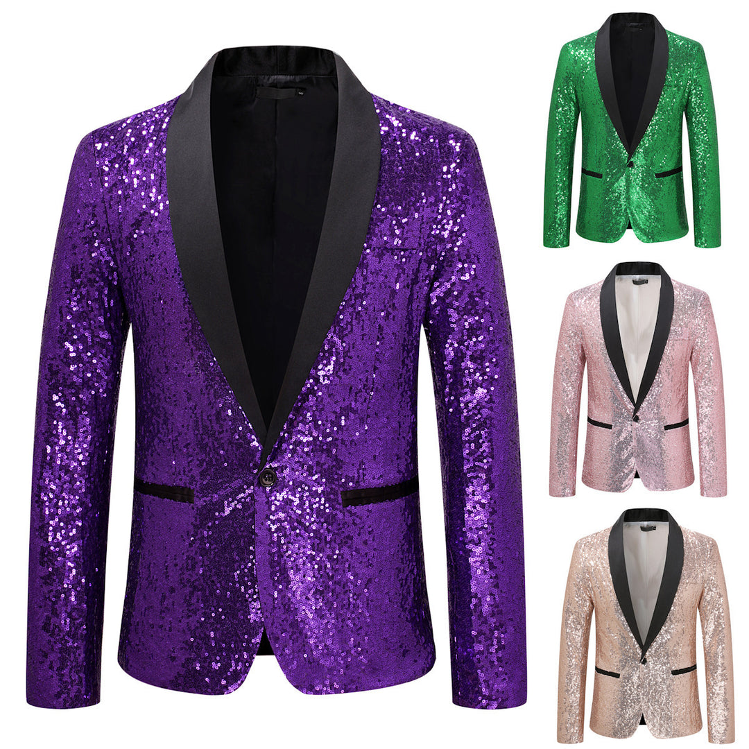 Herren Pailletten Blazer mit elegantem Revers und Slim-Fit-Schnitt Echoarchiv