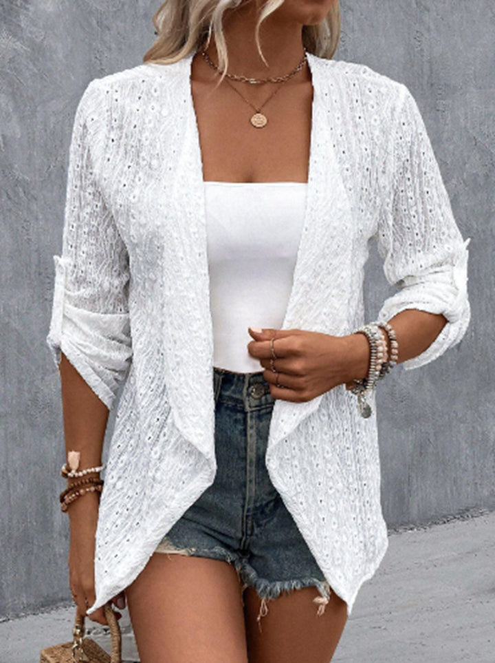 Damen nan leichter Ajourstrick-Blazer mit Wasserfallfront und krempelbaren Ärmeln Echo Archiv