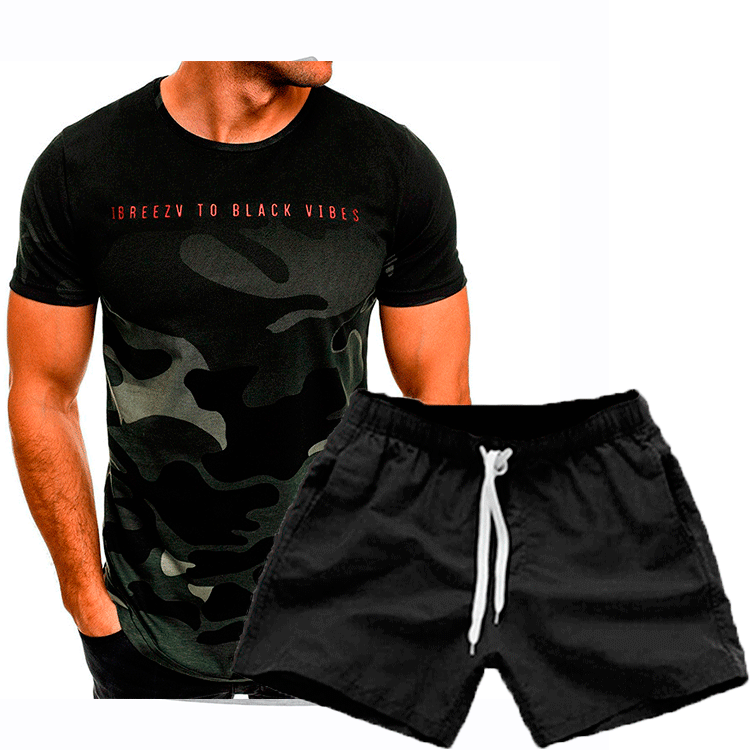 Herren Sportliches Camouflage T-Shirt und Freizeitshorts Set Echoarchiv