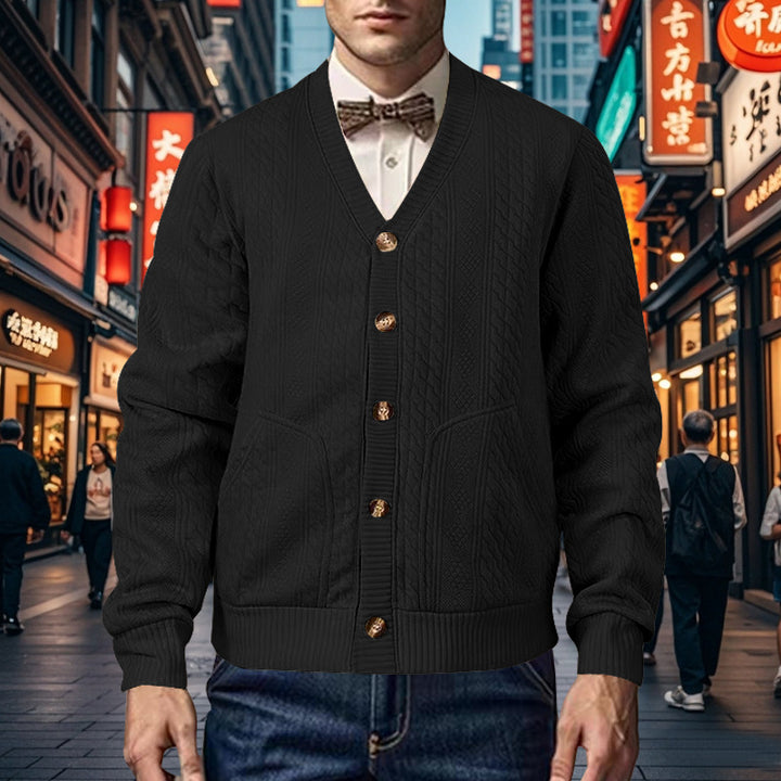 Herren Strickjacke mit modernem Wabenmuster und praktischen Taschen Echoarchiv