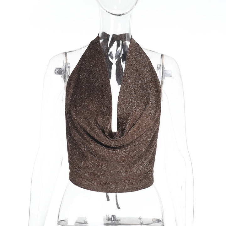 Damen Elegantes Halter-Crop-Top mit schimmerndem Stoff Echo Archiv