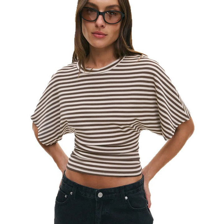 Damen modernes Kurzarm-Top mit lässigem Streifenmuster und elegantem Schnitt Echo Archiv