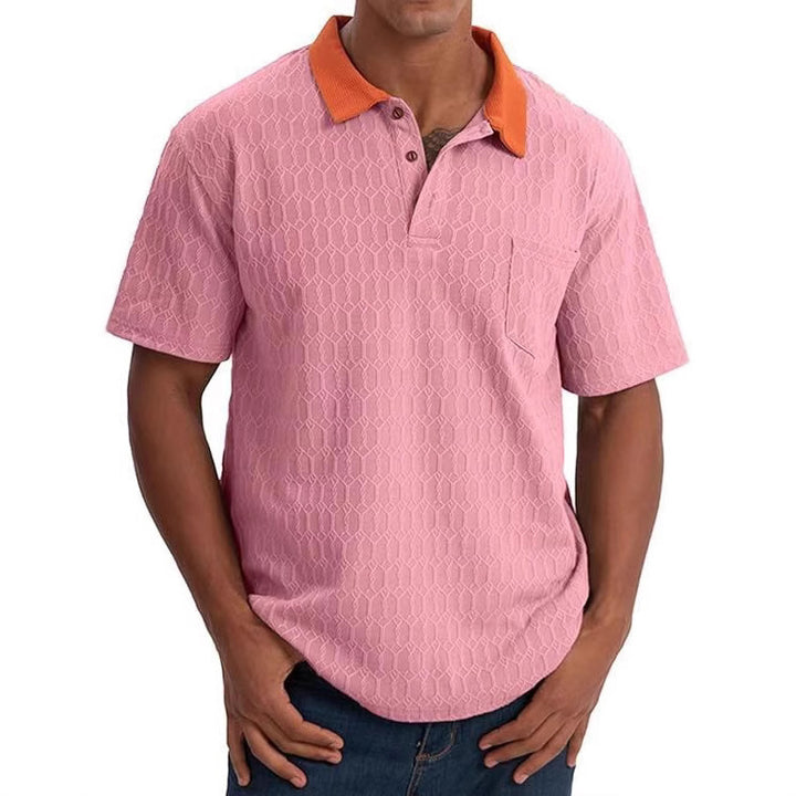 Herren modisches Kurzarm-Polohemd mit strukturiertem Design und Kontrastkragen Echoarchiv