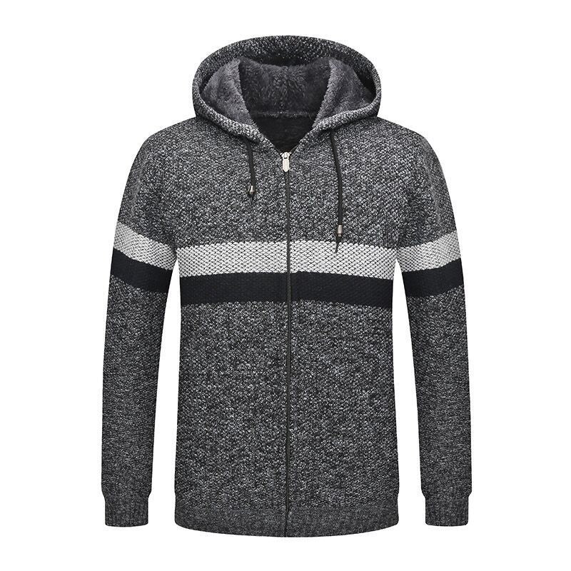 Herren Kapuzenstrickjacke mit kontrastierenden Streifen Echoarchiv