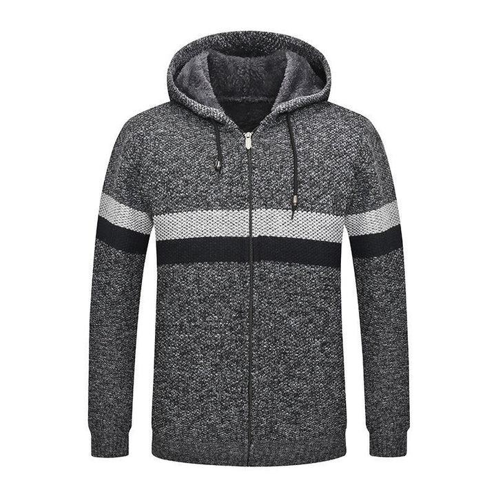 Herren Kapuzenstrickjacke mit kontrastierenden Streifen Echoarchiv