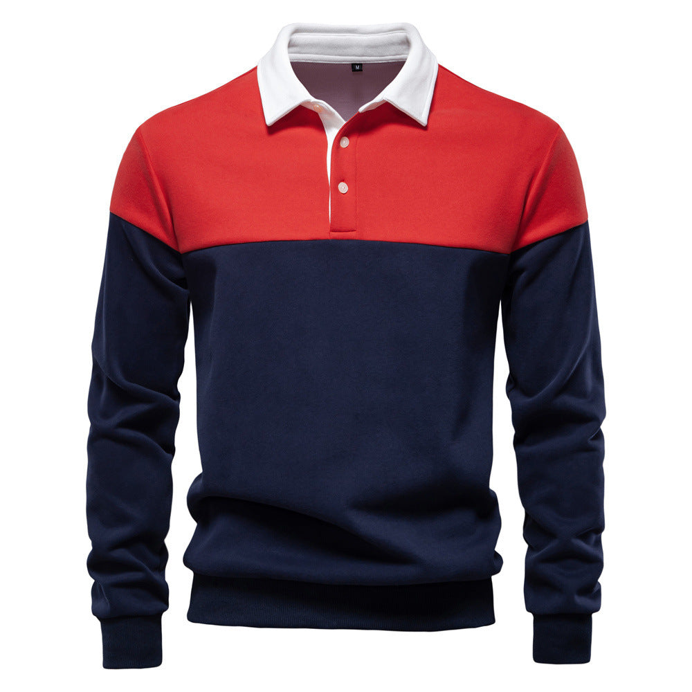 Herren nan sportlich-elegantes Langarm-Polo im Rugby-Stil mit kontrastierendem Kragen und breitem Brustpaneel Echo Archiv