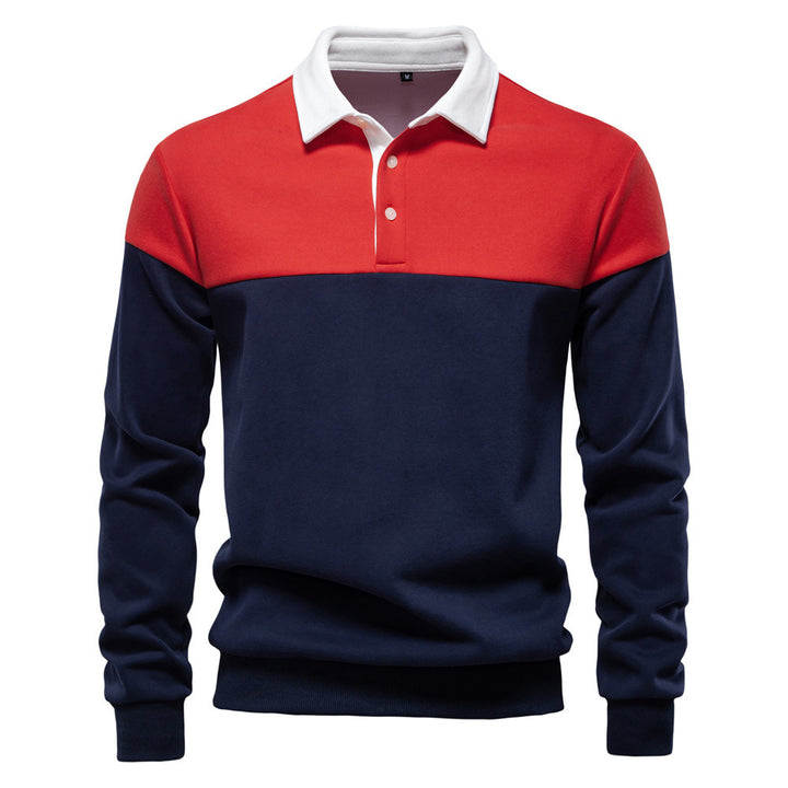 Herren nan sportlich-elegantes Langarm-Polo im Rugby-Stil mit kontrastierendem Kragen und breitem Brustpaneel Echo Archiv