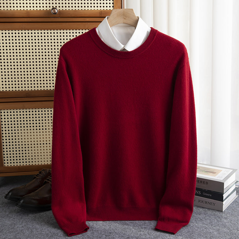 Herren Schlichter Rundhals-Feinstrickpullover kaschmirähnliche Haptik mit gerippten Abschlüssen Echoarchiv