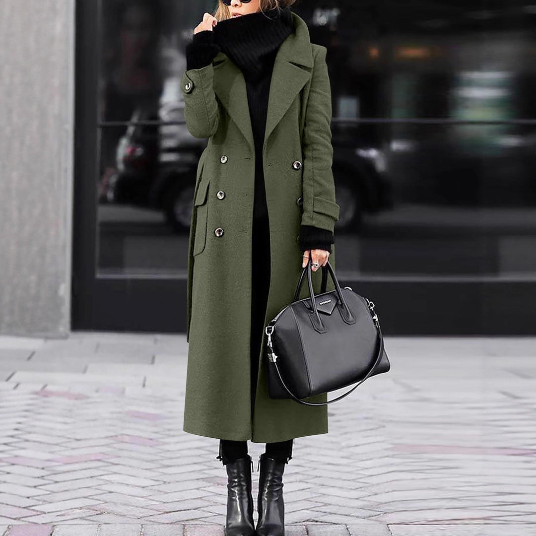 Damen nan eleganter Maxi-Wollmixmantel mit doppelreihiger Knopfleiste, weitem Reverskragen und aufgesetzten Taschenklappen Echo Archiv