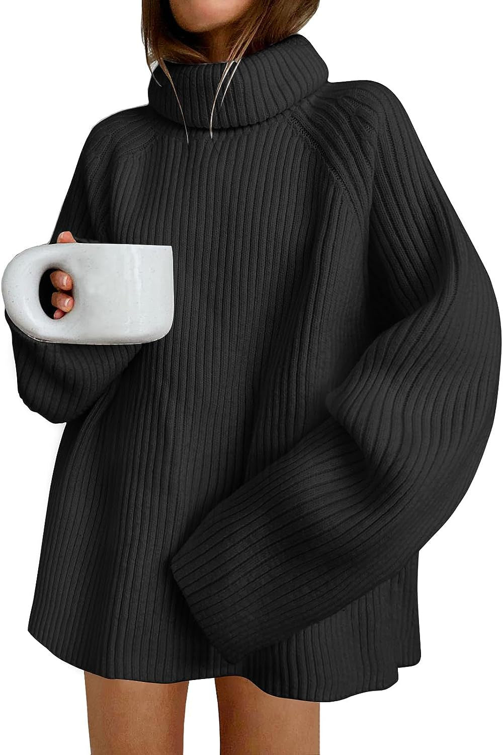 Damen Oversize Pulloverkleid aus Rippstrick mit hohem Rollkragen und voluminösen Ärmeln Echo Archiv