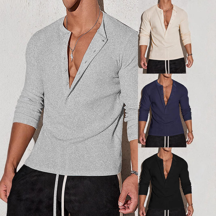 Herren langärmliges Henley-Shirt aus hochwertigem Baumwollmix Echoarchiv