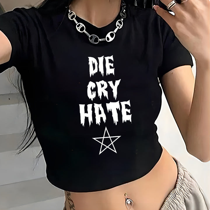 Damen Crop-T-Shirt mit auffälligem Grafiken-Design und frechem Statementdruck Echo Archiv