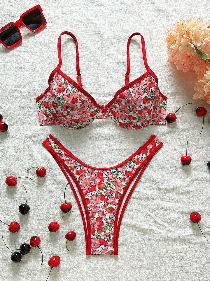 Damen Push-Up Bikini mit floralem Design und verstellbaren Trägern Echo Archiv