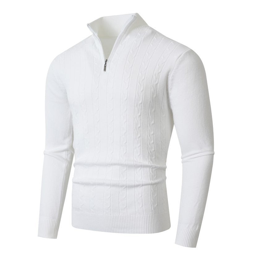 Herren nan gerippter Halbzip-Pullover mit Zopfmuster, Stehkragen und schmaler Passform Echo Archiv
