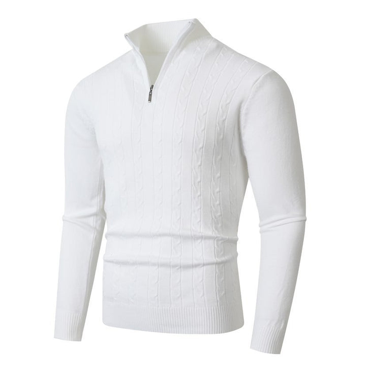 Herren nan gerippter Halbzip-Pullover mit Zopfmuster, Stehkragen und schmaler Passform Echo Archiv