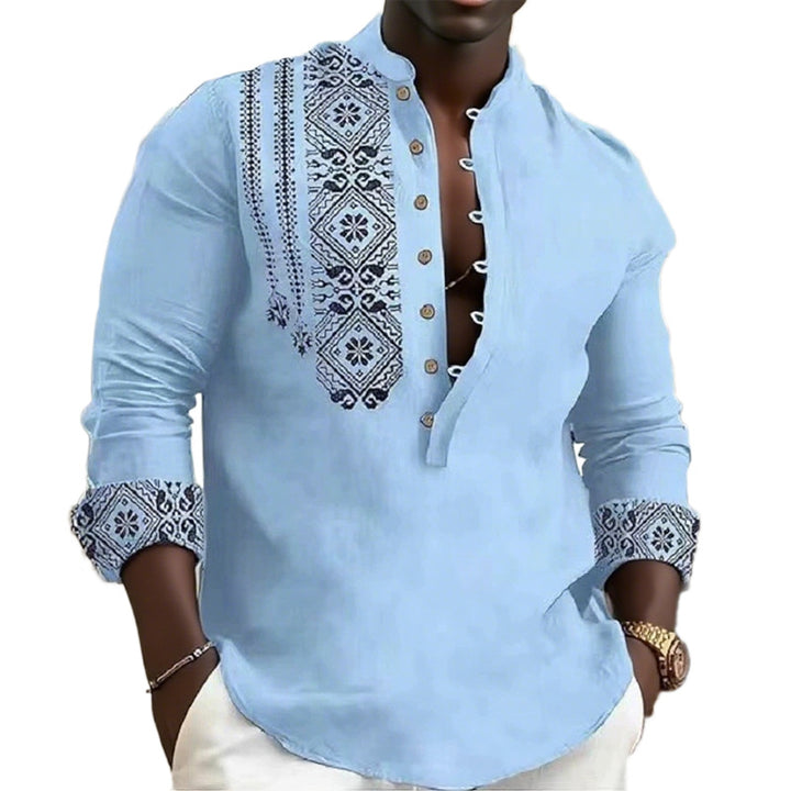 Herren Longsleeve mit dekorativem Stickmuster Echoarchiv