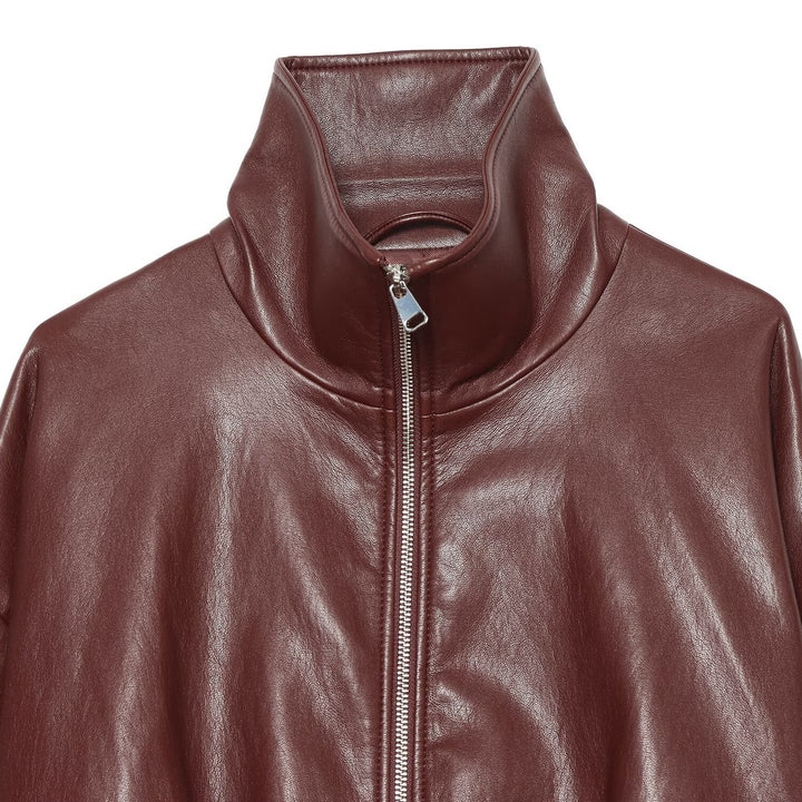 Damen Cropped Kunstlederjacke mit hohem Kragen, Oversize-Ärmeln und tailliertem Bund Echoarchiv