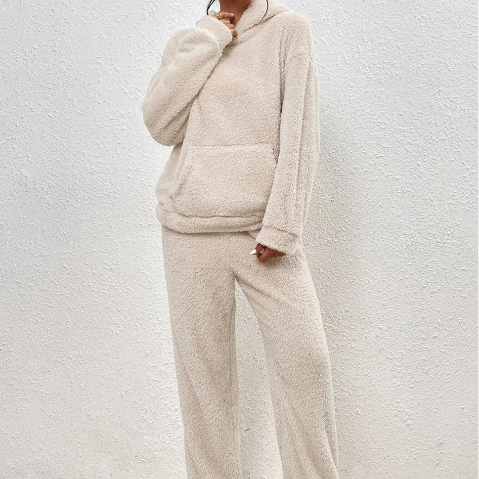 Damen nan kuscheliges Teddy-Fleece Hausanzug-Set mit Kapuze, Kängurutasche und elastischer Jogginghose Echo Archiv