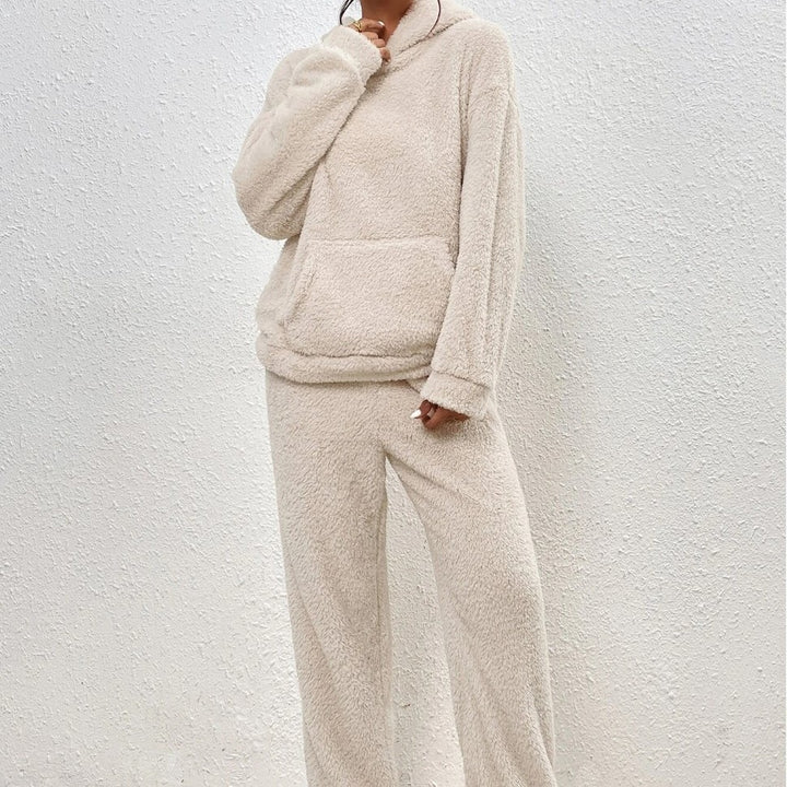 Damen nan kuscheliges Teddy-Fleece Hausanzug-Set mit Kapuze, Kängurutasche und elastischer Jogginghose Echo Archiv