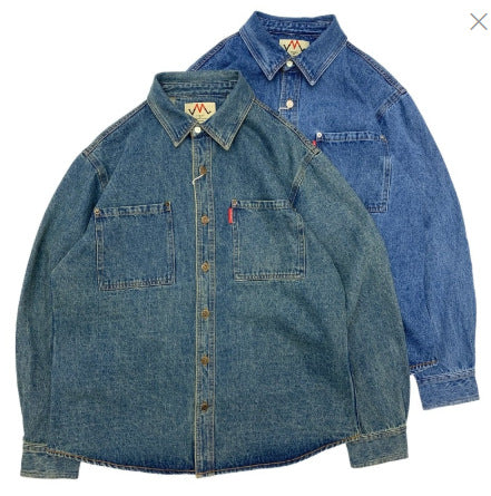 Herren Relaxed Denim-Hemdjacke mit aufgesetzten Brusttaschen und gerundetem Saum Echoarchiv