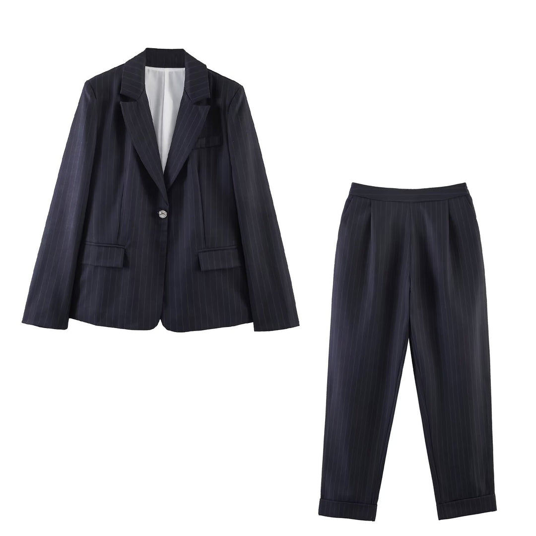 Damen Nadelstreifen-Blazer mit Taillierungsnähten und Ein-Knopf-Verschluss Echo Archiv