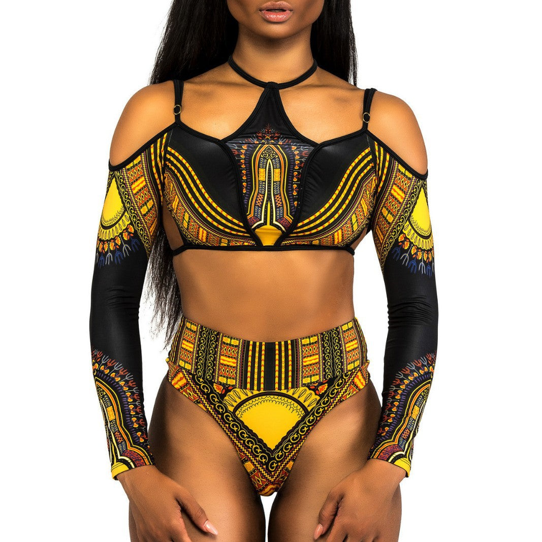 Damen Crop-Top Bikini mit langen Ärmeln und innovativem Muster Echo Archiv