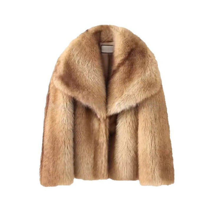 Damen Kurze Plüsch-Kunstpelzjacke mit weitem Schalkragen und geradem Schnitt Echo Archiv