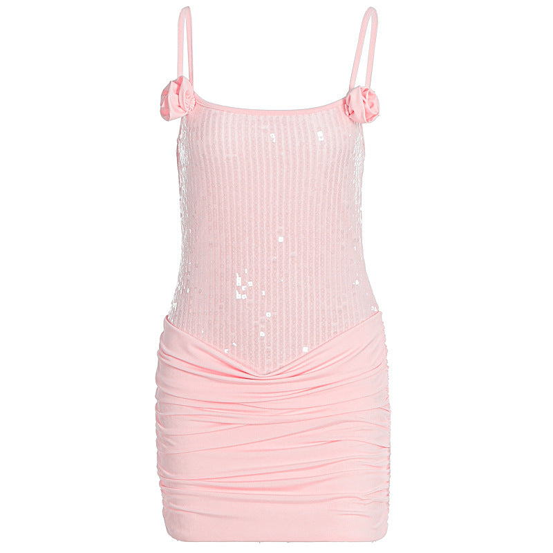 Damen Minikleid mit Paillettenverzierung und Rüschendetails Echo Archiv