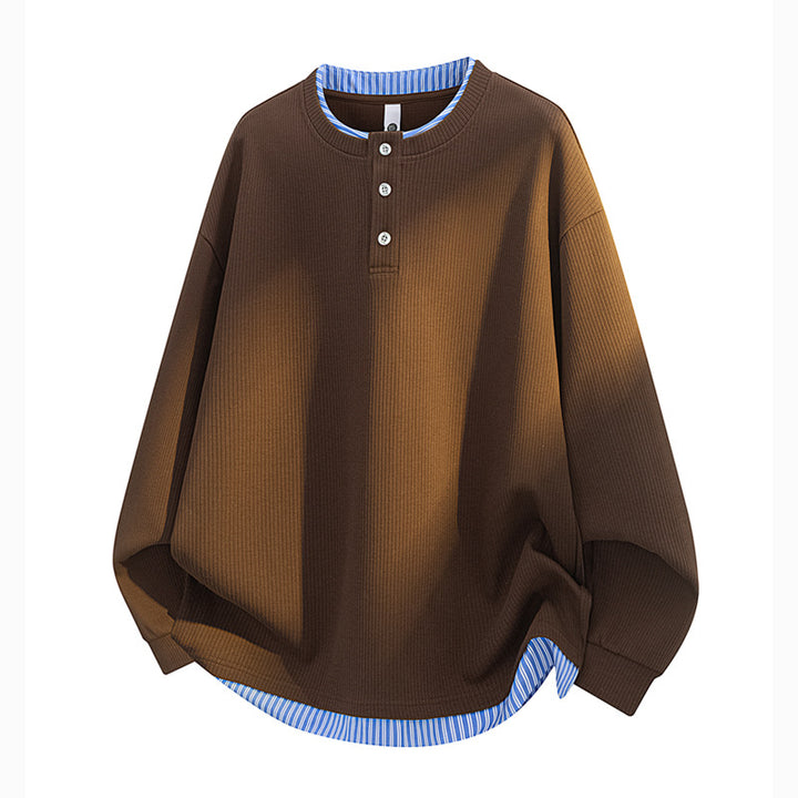 Unisex Oversize Henley-Langarmshirt mit Rippenstruktur und Einsatzlayer Echoarchiv
