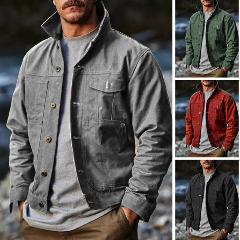 Herren leichte Utility-Jacke mit praktischen Taschen und stylischem Stehkragen Echoarchiv