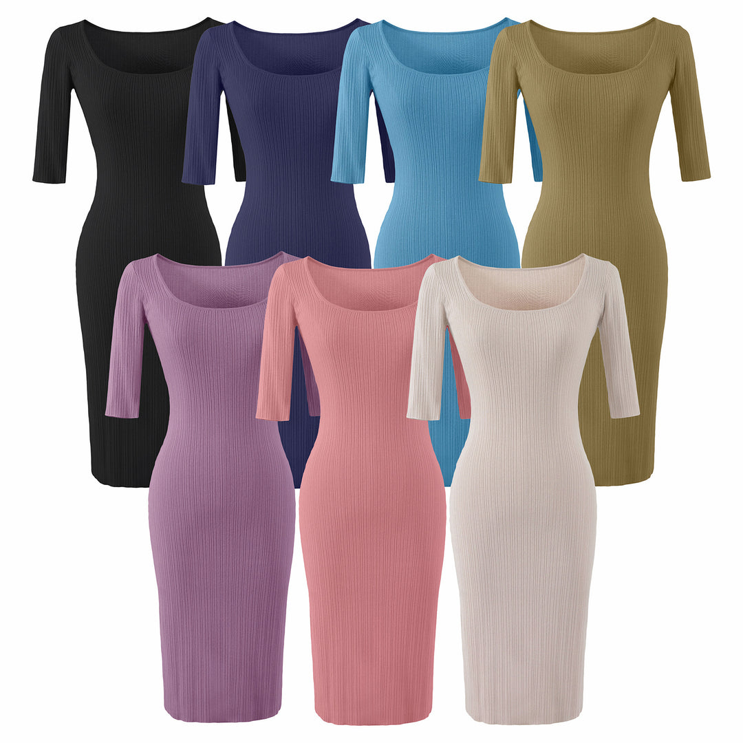 Damen Figurbetontes geripptes Midikleid aus Stretch-Strick Echoarchiv