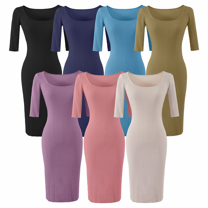 Damen Figurbetontes geripptes Midikleid aus Stretch-Strick Echoarchiv