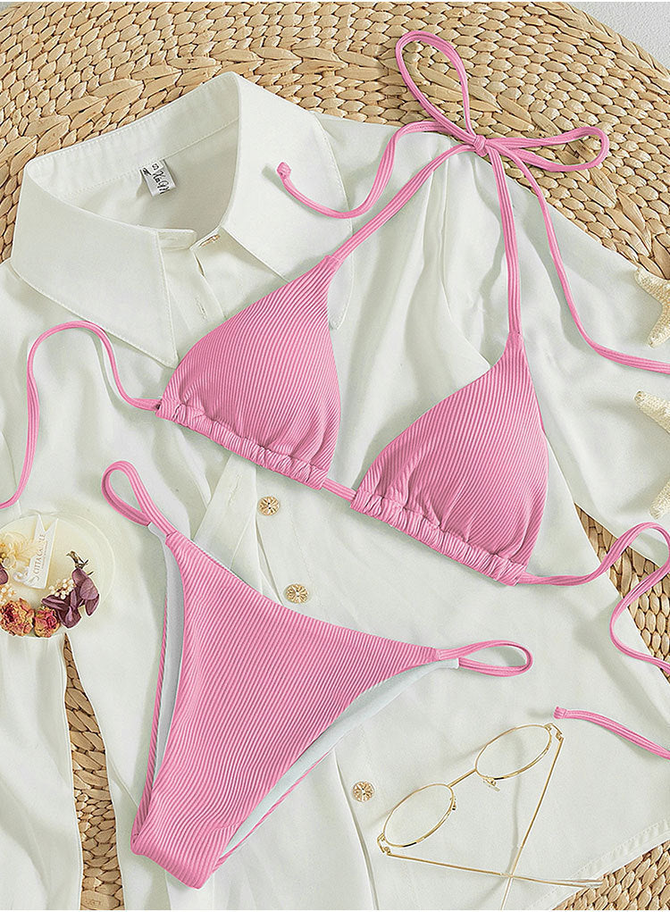 Damen Triangel-Bikini mit verstellbaren Bändern und rippierter Textur Echoarchiv