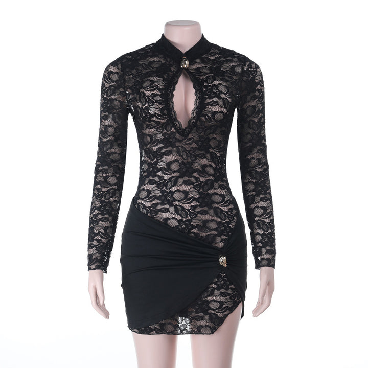 Damen Spitzenkleid mit tiefem V-Ausschnitt und raffiniertem Wickel-Design Echo Archiv