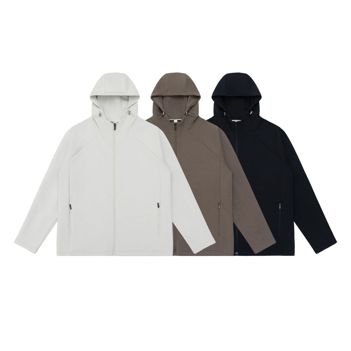 Unisex Minimalistische Kapuzen‑Zipjacke aus Softshell‑Fleece mit Raglanärmeln und wasserabweisenden Reißverschlusstaschen Echoarchiv