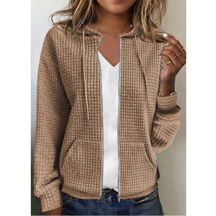 Damen Kapuzenjacke mit Waffelstruktur, Reißverschluss und Eingrifftaschen Echoarchiv