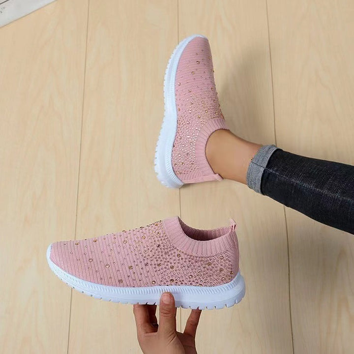 Damen nan gestrickte Slipper-Sneaker mit Strassbesatz und elastischem Einstieg Echo Archiv