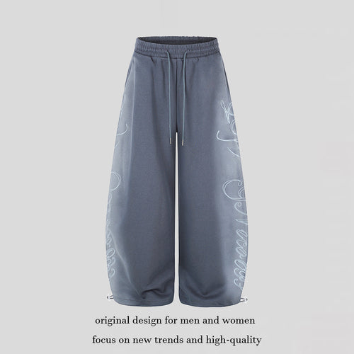 Damen Extraweite Palazzo-Sweathose mit Tunnelzugbund, verstellbarem Saum und seitlichem Script-Print Echoarchiv