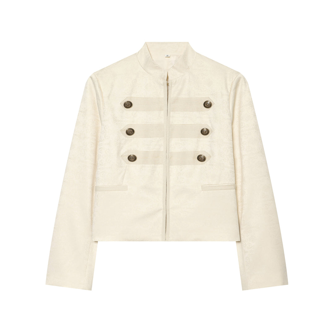 Damen Boxy-Cropped Jacquard-Jackett mit Stehkragen und dekorativer Zierknopfleiste Echo Archiv