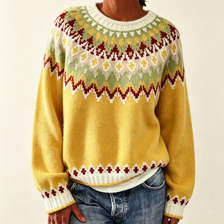 Damen Rundhalsausschnitt Norweger-Pullover mit Fair-Isle-Jacquard – Mavelle