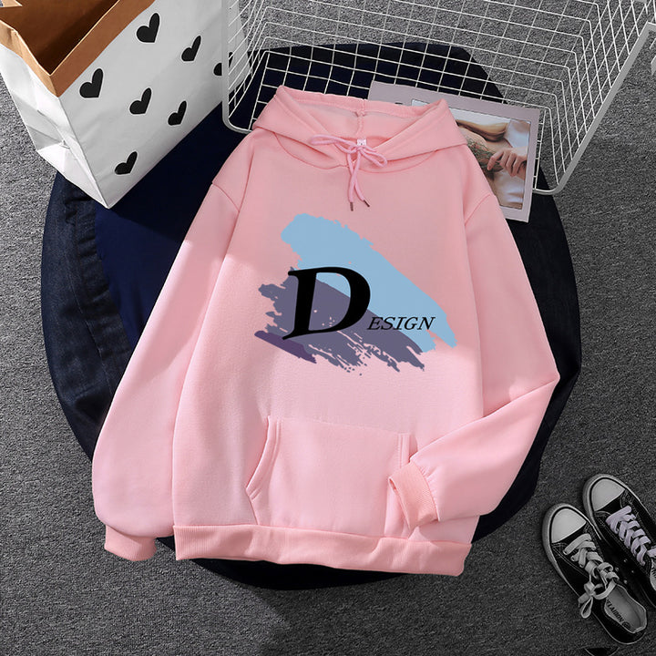 Unisex lässiger Kapuzenpullover mit großflächigem Pinsel-Logo, Kängurutasche und verstellbarer Kapuze – Auréline